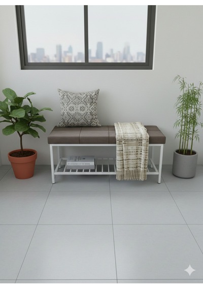 Özcan Metal Beyaz Metal Ayaklı Raflı Bench Puf Bank Antre Mutfak Salon Yatak Odası Puf Bank 105 40 Kahverengi
