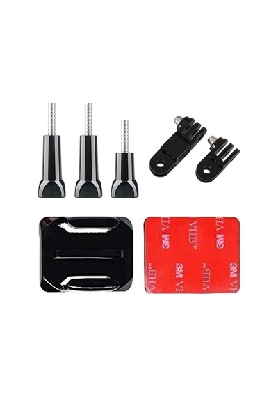 Gplus Bs07kv 7 Parça Oval Zemin Kavisli Yüzey Vidalı 3 Yollu Aksiyon Kamera Uyumlu 3m Yapışkan Motor Kask Bağlantı Seti Siyah