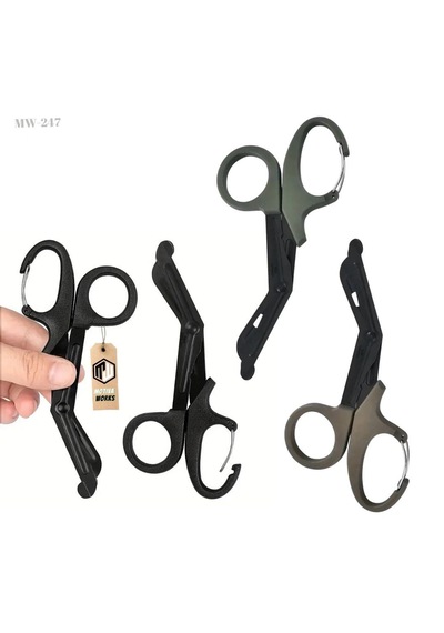 Taktik Süper Kesici Medikal Outdoor Askeri Av Tipi Karabinalı Makas Siyah Mw247