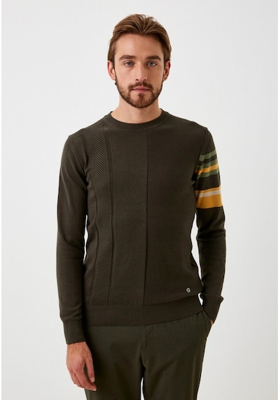 Erkek Triko Haki Bisiklet Yaka Desenli Slim Fit Pamuklu Kazak Ncs Jeans 3743-haki Haki