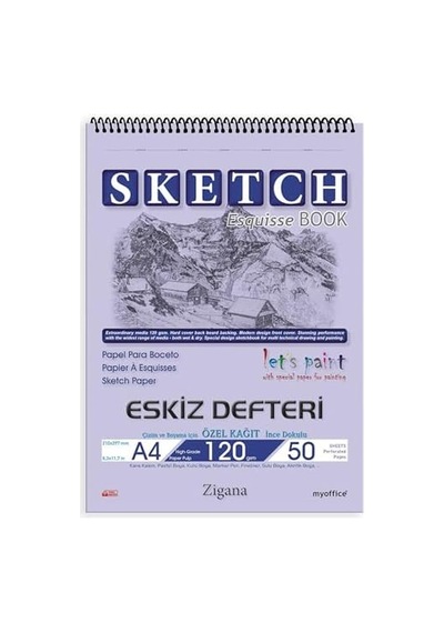 Zigana A4 Spiralli Eskiz Defteri 50 Yaprak, 120 Gr Çizim Bloknotu, Sanat Defteri
