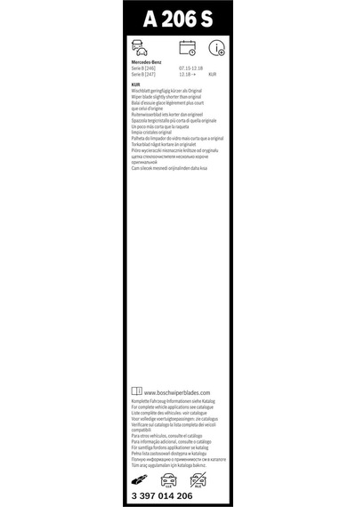 Bosch Mercedes B Serisi Silecek Takımı Aerotwin W246 W247 2016-2023 A206s