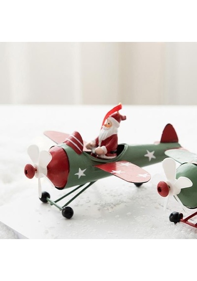 1 Adet 13cm Metal Uçakta Noel Baba Ağaç Süsü