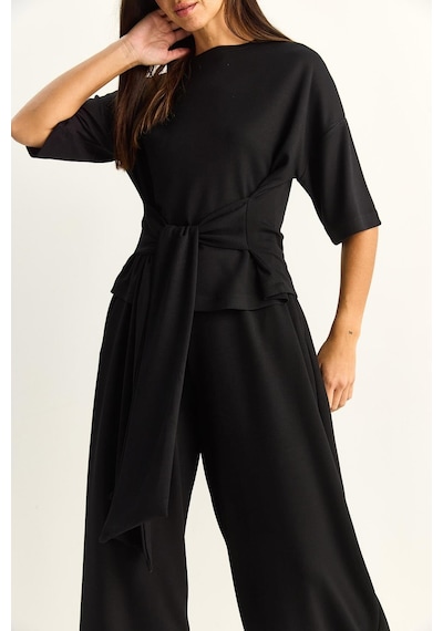 Shade Kadın Belden Bağlamalı Basic T-shirt Bol Paça Pantolon Alt-üst Modal Takım 4114 60286087 - Siyah