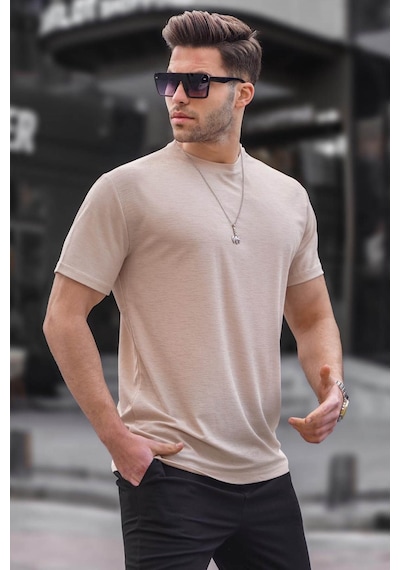 Madmext Bej Regular Fit Basic Erkek Tişört 6069 Bej