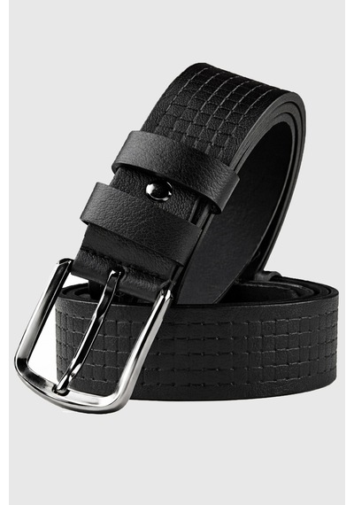 Rizzup Erkek Siyah Kare Desenli Hakiki Deri 4 Cm Kemer Spor Günlük Model Kemer 2402620