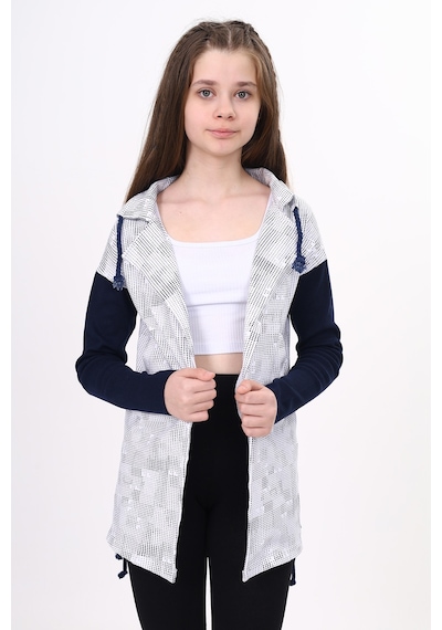 Toontoy Kız Çocuk Komple Baskılı Hırka Beyaz