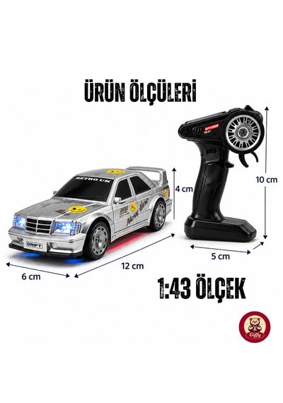 Uzaktan Kumandalı Mini Drift Bmw Evo30 Model Araba Dahili Şarjlı Işıklı 4x4 Taşıma Kumandalı Hız Hassasiyetli Ve Kademeli ,kuka Ve Drift Tekerleri Hediye 1:43 Ölçek Gümüş