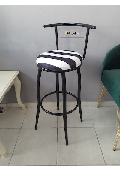 Sırtlı Dekoratif Bar Tabure Kara Inci Zebra