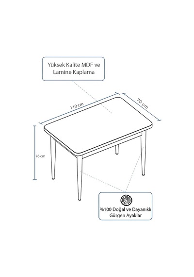 Tulca Serisi 70x110 Meşe Desen Mdf Masa Sabit Mutfak Masası
