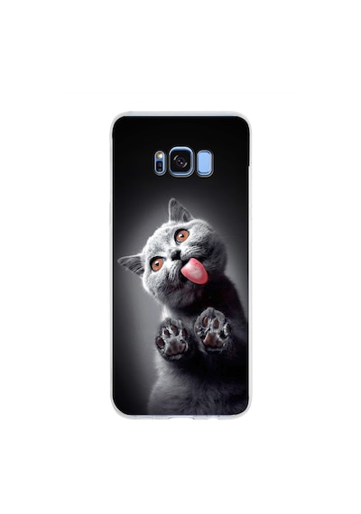 Samsung Galaxy S8 Plus İle Uyumlu 1mm Slim Fit Kedi 2 050c Baskılı Şeffaf Kılıf Şeffaf