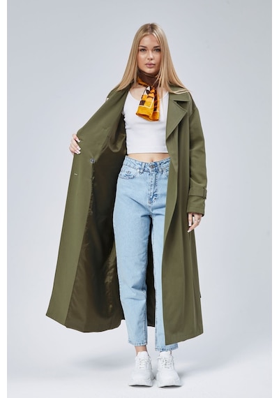 Oversize Rüzgarlık Detaylı Trençkot Haki