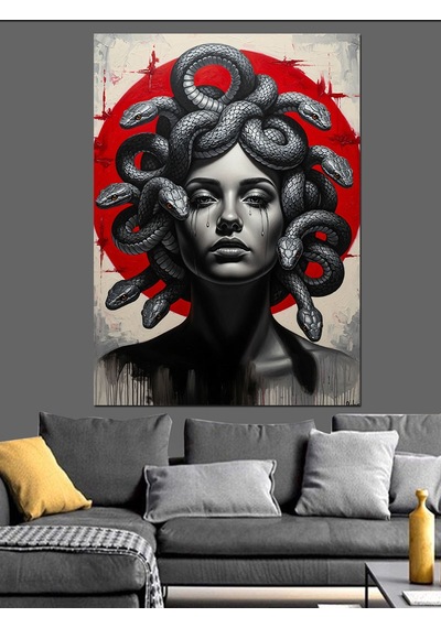Ahşap Tablo Medusa Modern Sanat Portresi