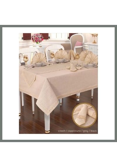 Bezos Linen 12 Kişilik 26 Parça 155 220 Cm Premium Sofra Takımı Mmbz