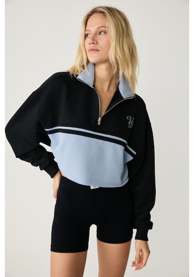 Urban Beat Mıkaela Kadın Dik Yakalı Crop Siyah Sweatshirt Siyah