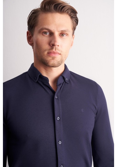 İmza Lacivert Uzun Kol Düğmeli Yaka Kendinden Desenli Pamuklu Slim Fit Gömlek 1004255267 Lacivert İmza Lacivert Uzun Kol Düğmeli Yaka Kendinden Desenli Pamuklu Slim Fit Gömlek 1004255267 Lacivert