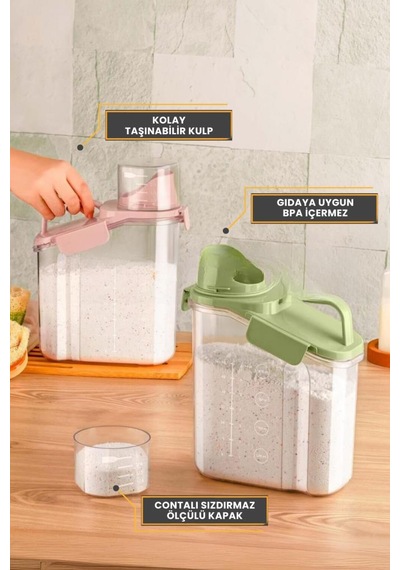 Flora Çok Fonksiyonlu Contalı Sızdırmaz Un Bakliyat Deterjan Saklama Kabı 1100 ML 3'lü Set