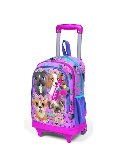 Coral High Kids Pembe Köpek Desenli Üç Bölmeli Çekçekli Okul Sırt Çantası 23950