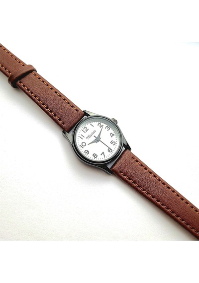 Retro Kadın Kol Saati, Vintage Tasarım, Klasik Tasarım, Siyah Kasa, Minimal Tasarım, Kayışlı Açık Kahverengi Altın