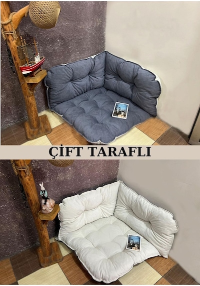 Yer Minderi Çift Taraflı Köşe Minder Gri