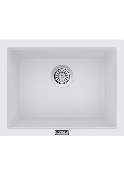 Polex Cristalüx Granit Evye P-09 Beyaz Tezgah Altı Ve Tezgah Üstü Kare Mutfak Evyesi 55.5x43.5 CM
