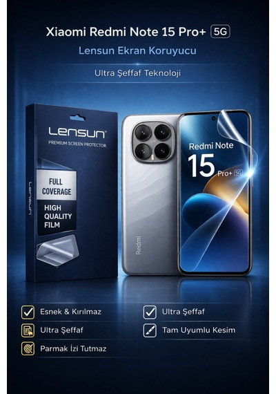 Lensun Xiaomi Redmi Note 15 Pro+ 5g Esnek Ultra Şeffaf Ekran Koruyucu