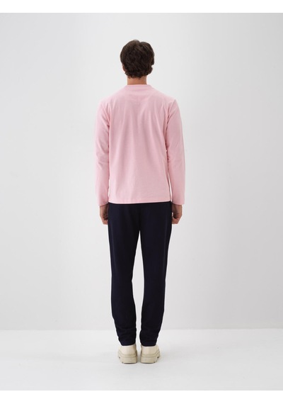 Xint Pembe Regular Fit Bisiklet Yaka Pamuk Uzun Kol Tişört 502174