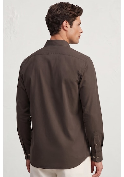 Sabri Özel Erkek Kahve Normal Kesim Regular Fit %100 Pamuk Gabardin Uzun Kollu Klasik Yaka Gömlek