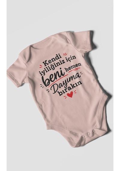 Morivokids Dayıya Özel Kısa Kollu Bebek Body %100 Pamuk Zbn258-kk Pastel Pembe