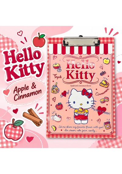Bakgelal Hello Kitty Elmalı Ve Tarçın Temalı Kırmızı Kareli Metal Mandal Klipsli Sekreterlik Ve Bloknot Altlığı - 9028514823893