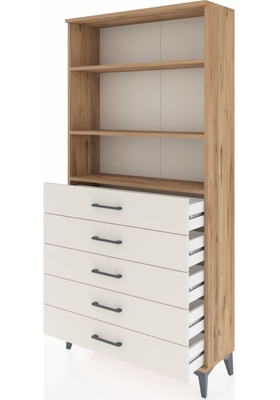 Arges Dolap 3 Raflı 5 Çekmeceli 88x30x182 Çam-aytaşı Çam