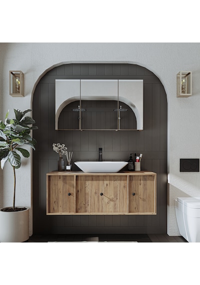 Lavabolu Mat Mdf 120 Cm Çekmeceli Dolap + Aynalı Dolap Atlantik Atlantik Çam Lavabolu Mat Mdf 120 Cm Çekmeceli Dolap + Aynalı Dolap Atlantik Atlantik Çam
