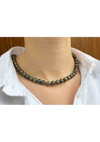 Pirit Taşı Doğaltaş Kolye 8 Mm Mavi