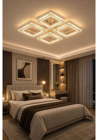 Yakamoz Model Beyaz Kumandalı 4"lü Ledli 3 Renk Modu Kristal Salon Mutfak Yatak Çocuk Odası Avize Gümüş
