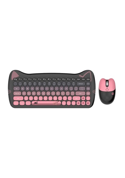 Geezer Cat Kablosuz Klavye Mouse Seti 2.4g Kedi Kulaklı Sevimli 84 Tuş Kompakt Renkli Set Optik