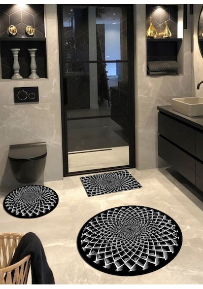 Eddy - Pamuk Dokuma Taban 3 Lü Banyo Paspası 100x100-60x60-40x60 Cm 3 Lü Set Çok Renkli