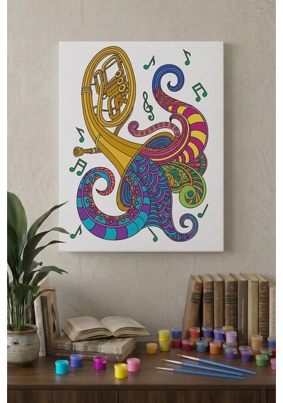 Müzik Notaları Desenli Mandala Tuval Boyama Seti 40x50 Cm