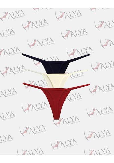 Alya Underwear Kadın İpli Tanga Külot – 3’lü Paket (Lacivert,Beyaz,Kırmızı) |1301-T0201