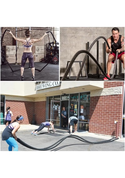 Dayanıklı Kılıflı Antrenman Halatı 9 Metre 38 Mm Battle Rope Crossfit Dayanıklılık Güç Antrenmanı