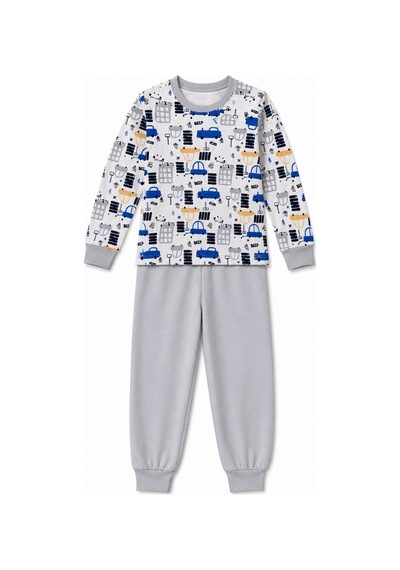 Novalisse Erkek Çocuk Premium Penye Uzun Kollu Desenli Pijama Takımı 2-11 Yaş - Gri Çoklu Renk