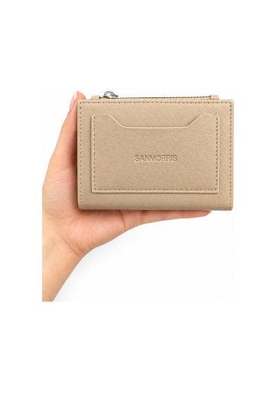 Sanmorris Unisex Fermuarlı Kartlık Çok Gözlü Kompakt Cüzdan S-2006 Kum Mat