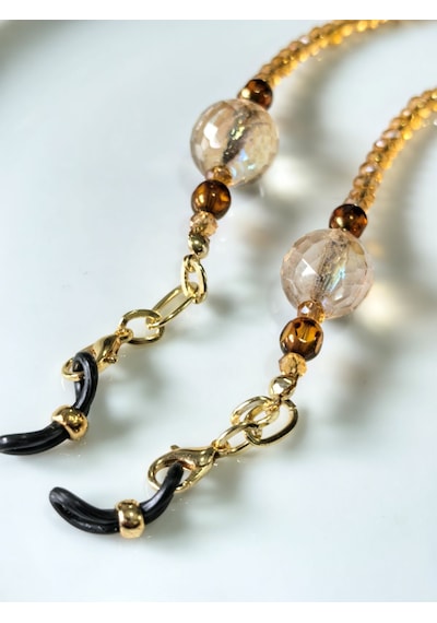 Gözlük Zinciri Gerçek Kristal Taşlı Thinblack Amber
