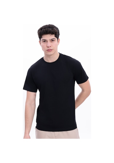 Myrab Denim Erkek Krem Basic Tişört Regular Fit Bisiklet Yaka %100 Pamuk 30/1 Süprem Kumaş Günlük T-shirt Siyah
