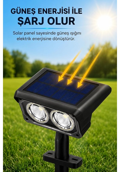 Solar Bahçe Lambası 2w Smd Led, Toprak Çubuklu, Güneş Enerjili Bahçe Aydınlatma, 6500k Beyaz Işık, Karanlık Sensörlü, 200 Lümen, Çim Lambası, Pt-b211