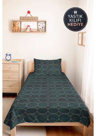 Geometrik Mavi Genç Odası Tek Kişilik Pike Takımı - Modern Altın 160x220 Cm Kapitone Yatak Örtüsü Esintili Doku Hissi