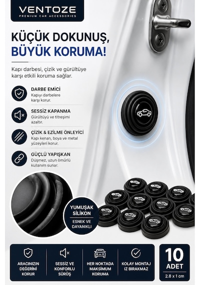 Araba Kapı Ve Bagaj Sesi Önleyici Darbe Emici Silikon Stand Tamponu Çarpma Koruyucu 10 Adet