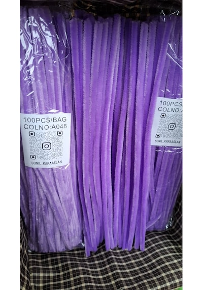 Şönil 100 Lü Lila Renk Kod A048 30 Cm - Yoğun Tüylü Hobi Çubuğu Tel El İşi 100 Lü Paket