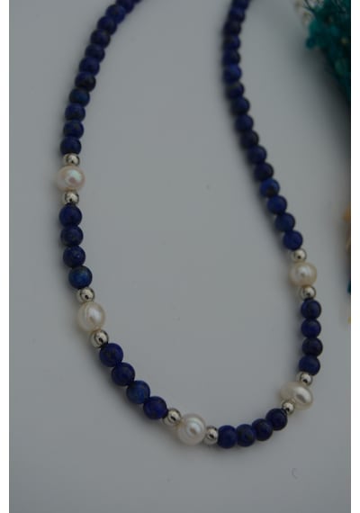 Stoneage Lapis Lazuli Ve Incili Kadın Kolye Beyaz
