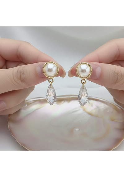 Vaoov 14k Altın Kaplama Kristal Taşlı İnci Küpe Gold
