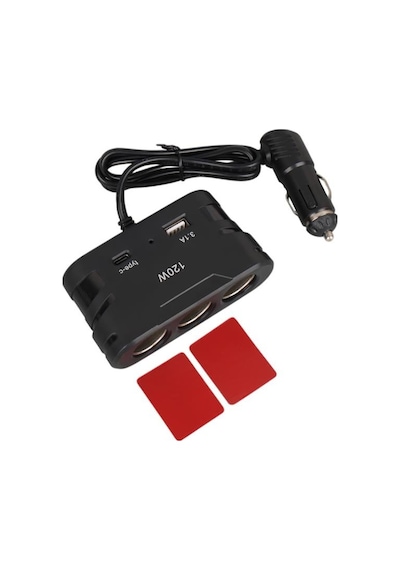 Olesson 2013 12-24v Type-c + Usb Girişli 120w 80 Cm Kablolu 3'lü Araç Çakmak Çoklayıcı